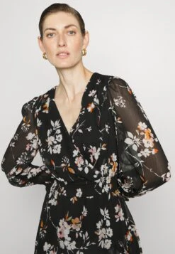 DKNY V Neck Dress With Asymmetric Ruffle Hem - Jurk - Black/Multi -Only Mode Winkel 0034bf2cd52a4132a90913b3af57d8f1