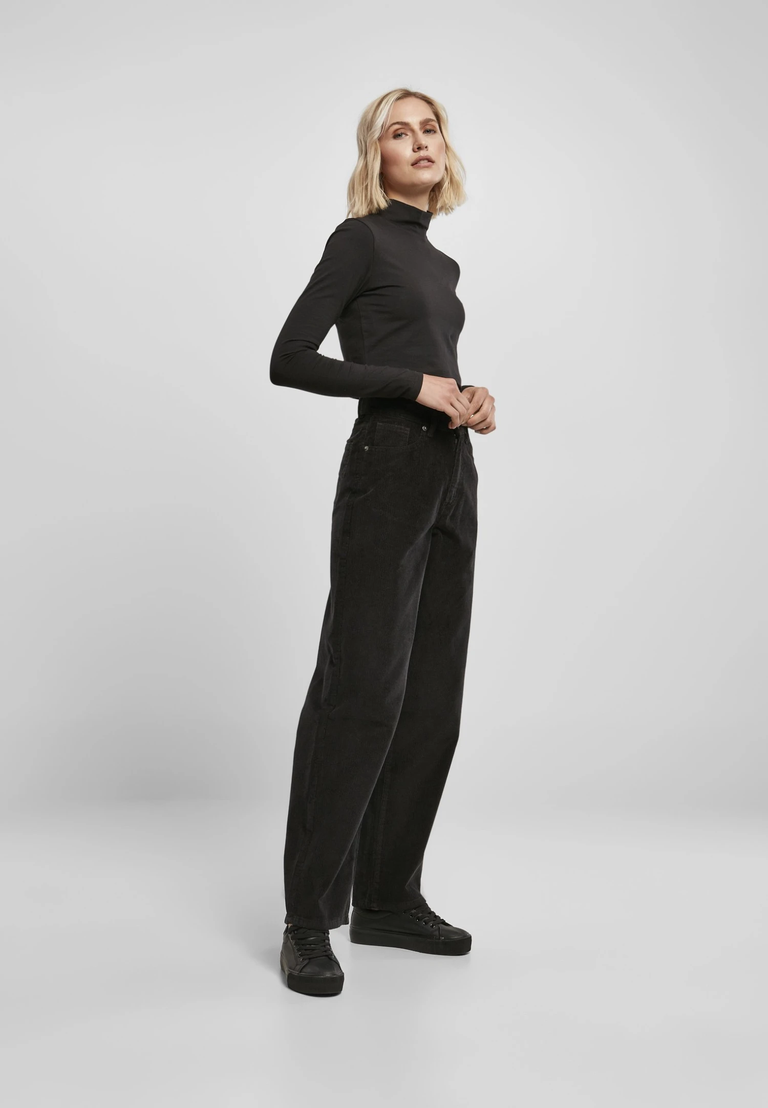 URBAN CLASSICS Ladies High Waist 90´S Wide Leg Corduroy Pants - Broek - Black 2 URBAN CLASSICS Ladies High Waist 90´S Wide Leg Corduroy Pants - Broek - Black - Afbeelding 2