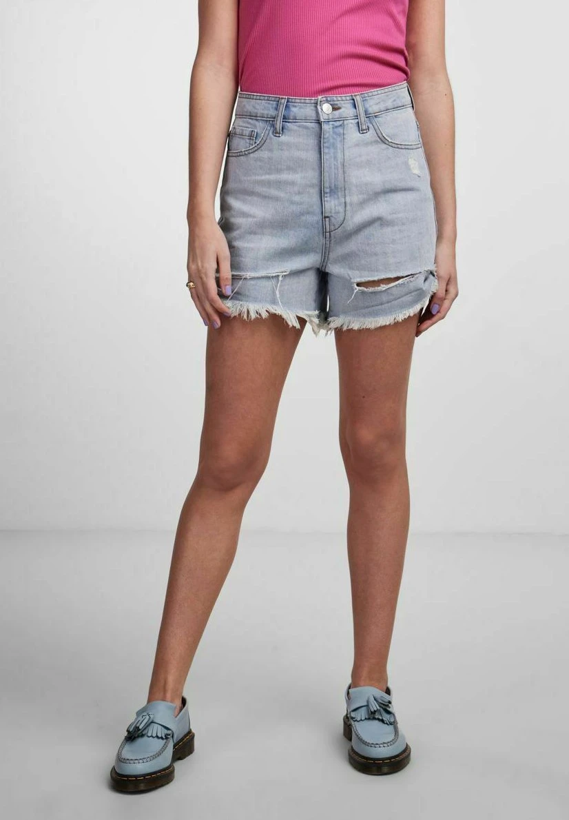 Pieces Højtaljede Pcbeach - Jeansshort - Light Blue Denim 1 Pieces Højtaljede Pcbeach - Jeansshort - Light Blue Denim
