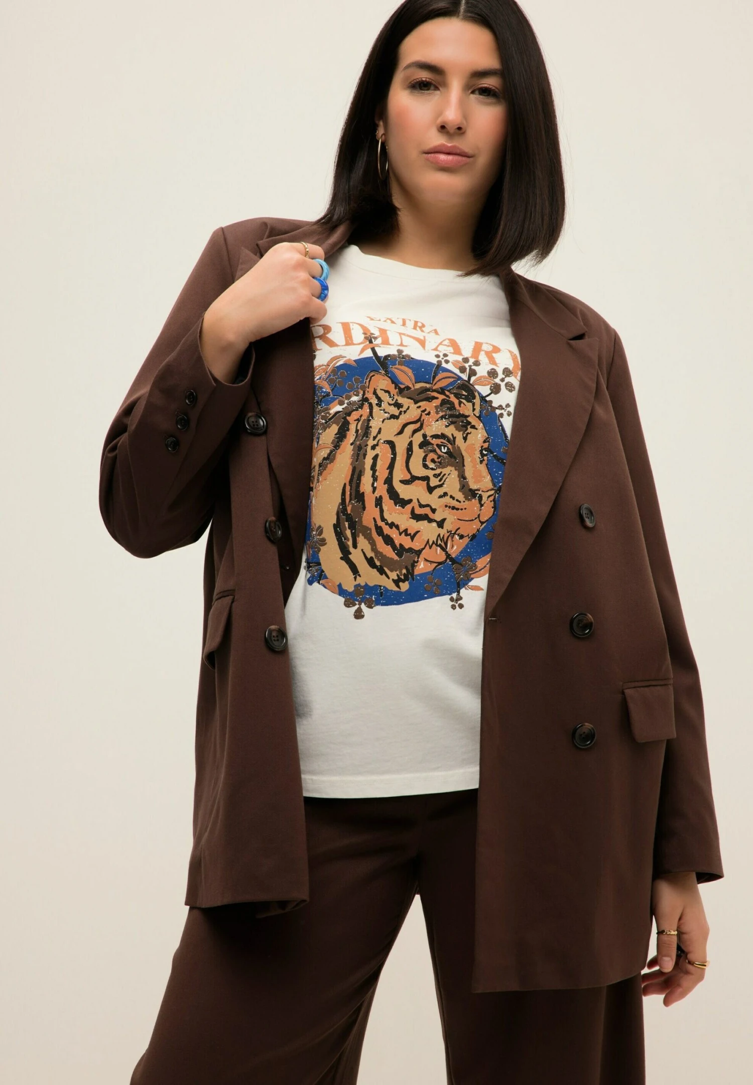 Straight Fit Doppelreihig Revers Langarm - Halflange Jas - Dunkelbraun 4 Straight Fit Doppelreihig Revers Langarm - Halflange Jas - Dunkelbraun - Afbeelding 4