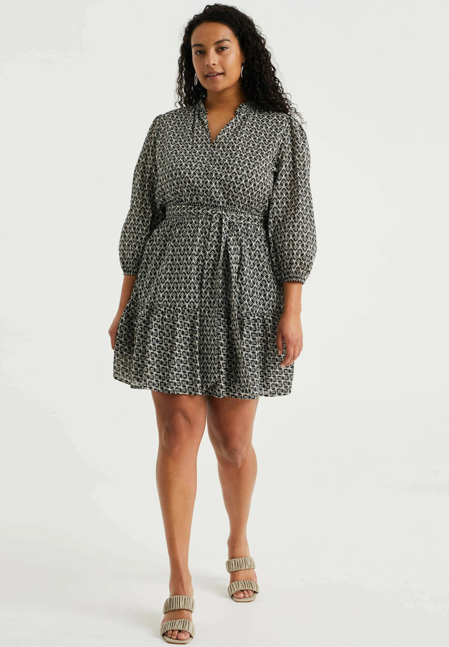 WE FASHION Met Dessin Curve - Jurk - Black 2 WE FASHION Met Dessin Curve - Jurk - Black - Afbeelding 2