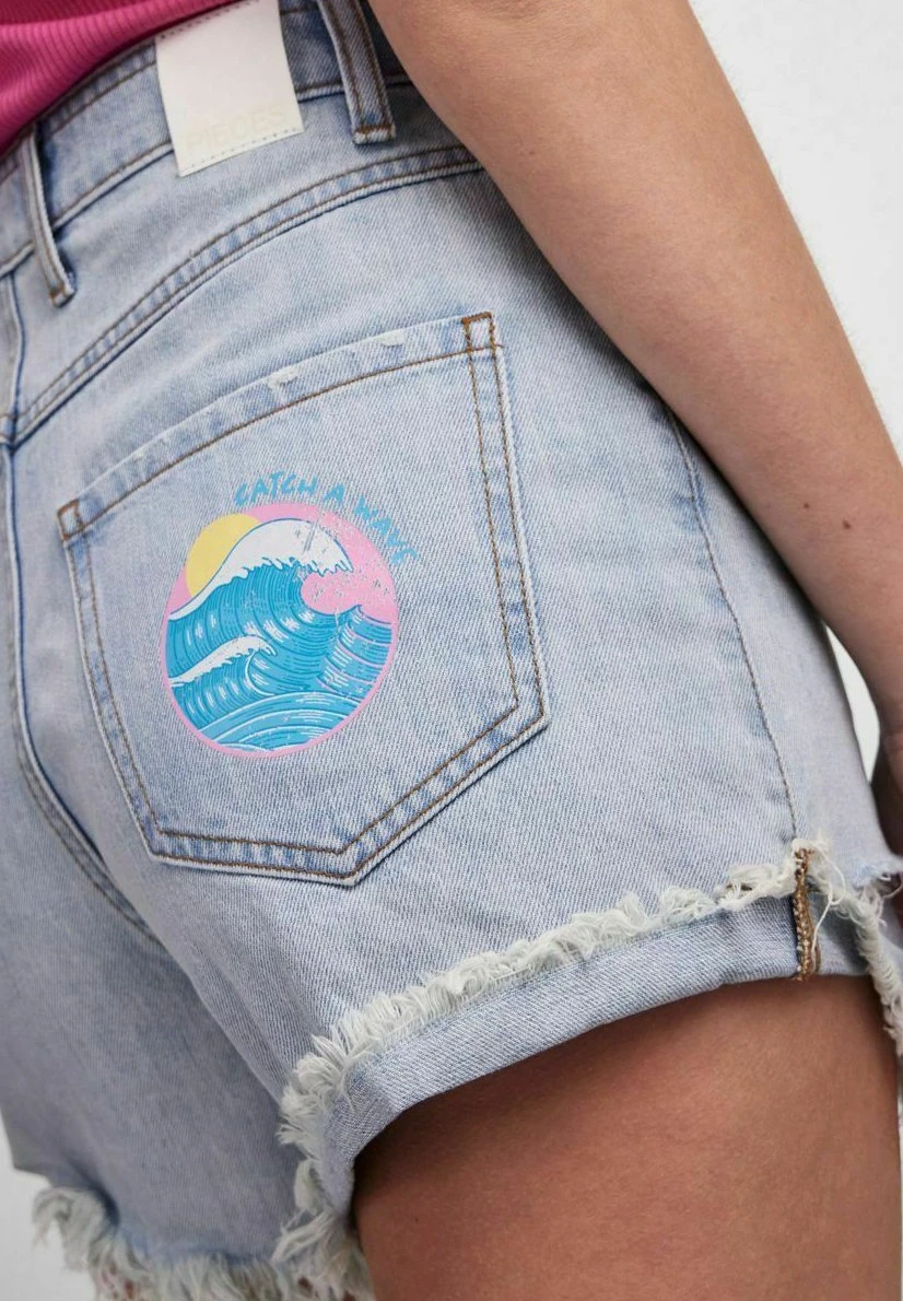 Pieces Højtaljede Pcbeach - Jeansshort - Light Blue Denim 4 Pieces Højtaljede Pcbeach - Jeansshort - Light Blue Denim - Afbeelding 4