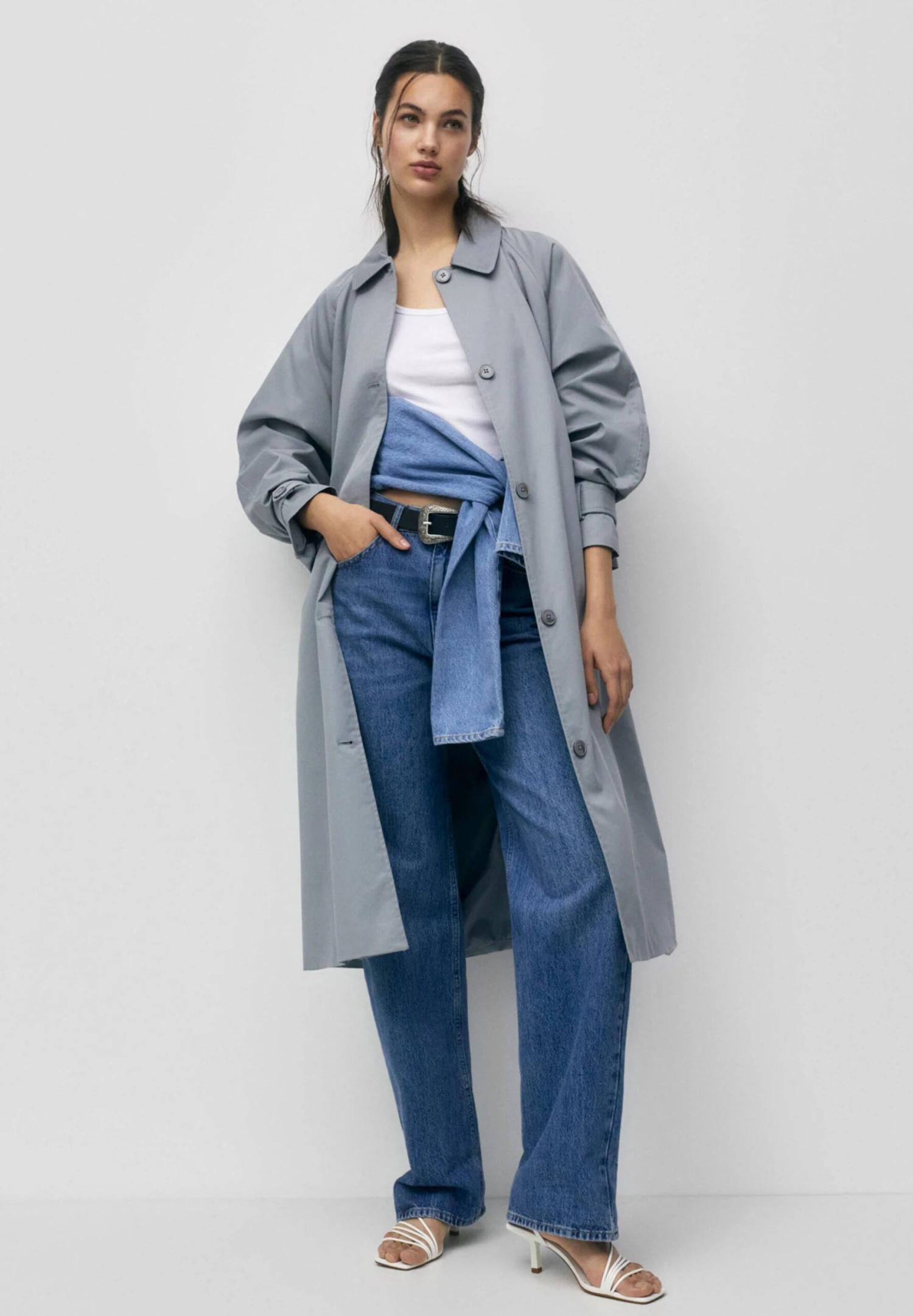 PULL & BEAR Oversized - Trenchcoat - Stone Blue Denim 1 PULL & BEAR Oversized - Trenchcoat - Stone Blue Denim