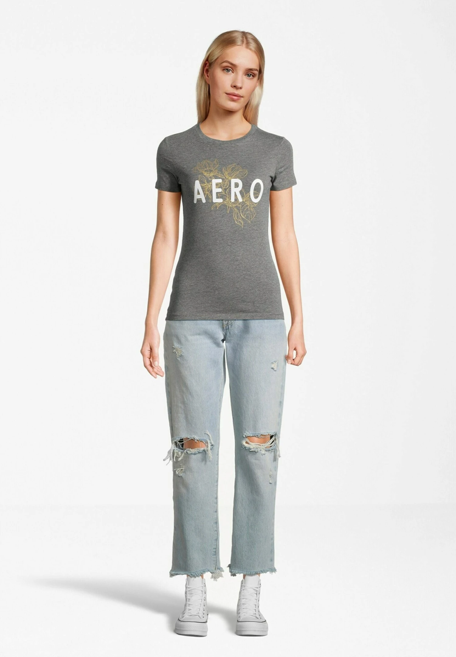 Aeropostale May - T-Shirt Print - Graumeliert/Weiß/Gelb 2 Aeropostale May - T-Shirt Print - Graumeliert/Weiß/Gelb - Afbeelding 2