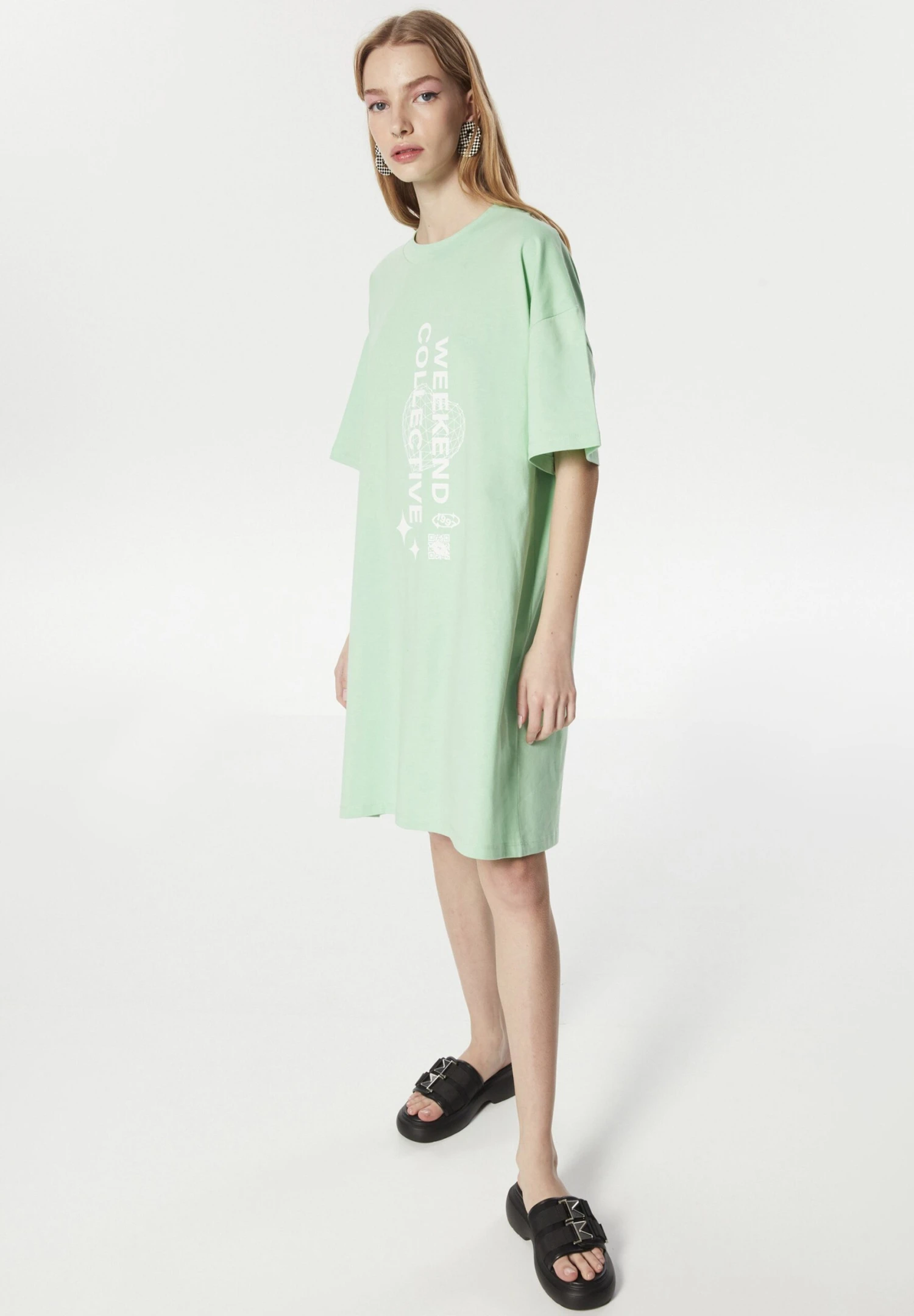 Twist Relaxed Fit Slogan And Visual Printed Combed Cotton - Jerseyjurk - Mint Green 5 Twist Relaxed Fit Slogan And Visual Printed Combed Cotton - Jerseyjurk - Mint Green - Afbeelding 5