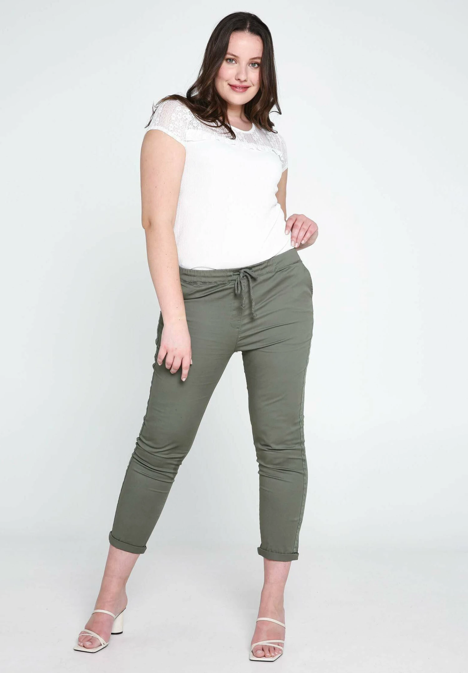 Stretch Uni Avec Lurex - Broek - Khaki 1 Stretch Uni Avec Lurex - Broek - Khaki