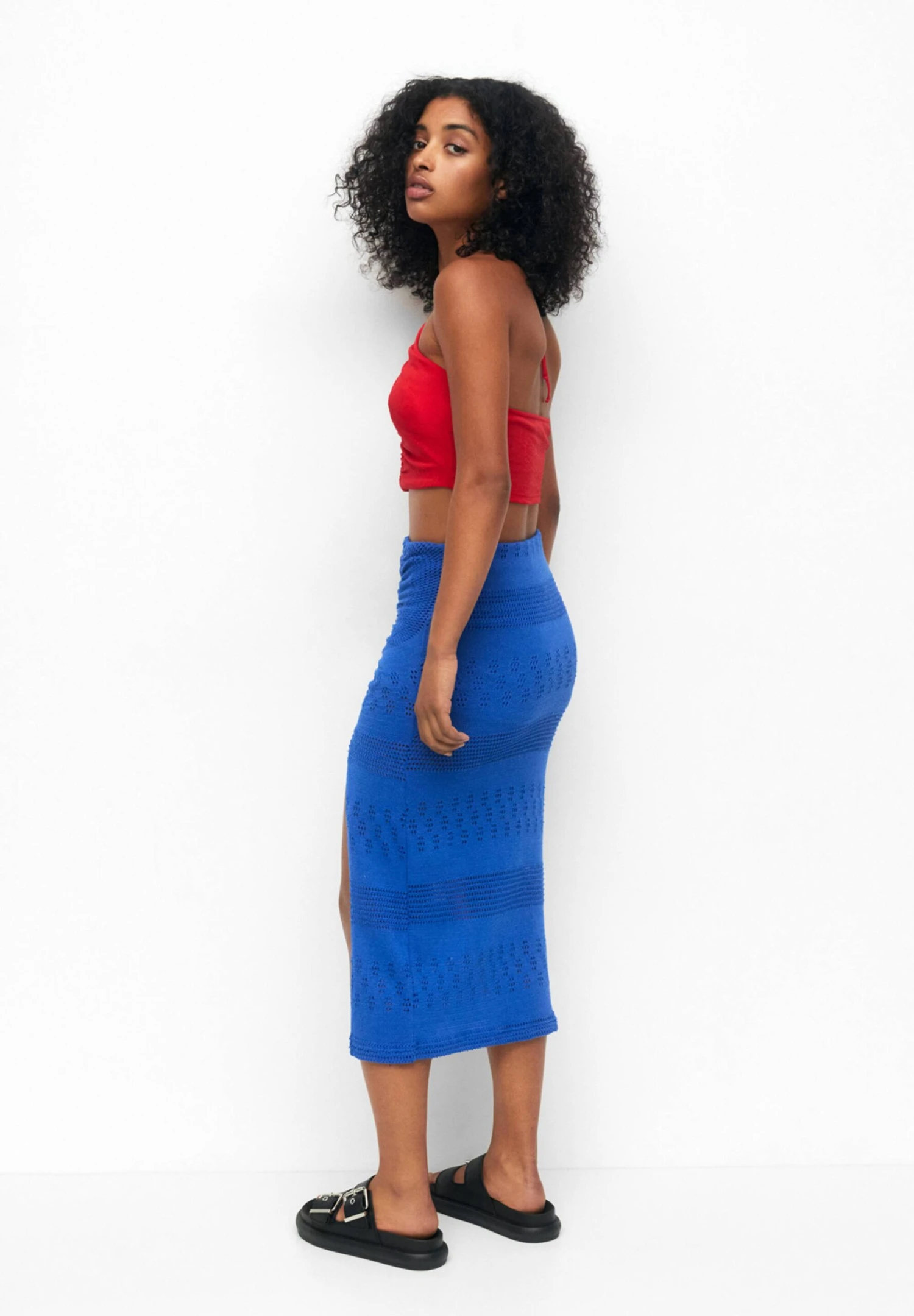 PULL & BEAR Crochet Midi - Kokerrok - Blue 3 PULL & BEAR Crochet Midi - Kokerrok - Blue - Afbeelding 3