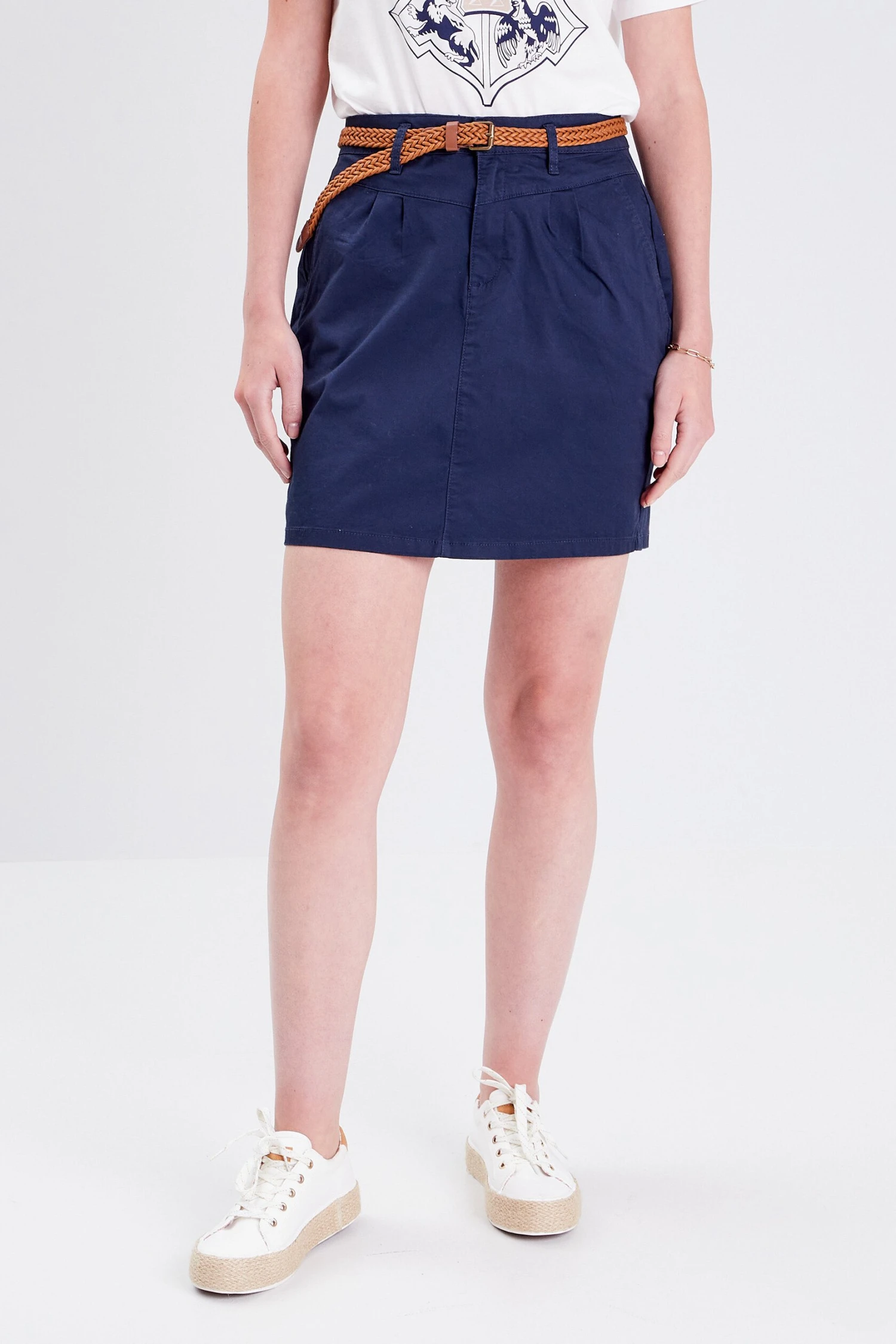 Chino Mit Gürtel - Minirok - Bleu Marine 2 Chino Mit Gürtel - Minirok - Bleu Marine - Afbeelding 2