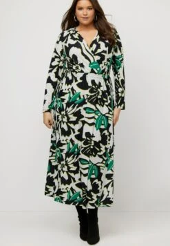 Ulla Popken Wickeloptik Langarm - Jerseyjurk - Schwarz