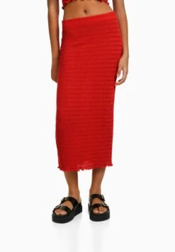 BERSHKA Waffle - A-Lijn Rok - Coral