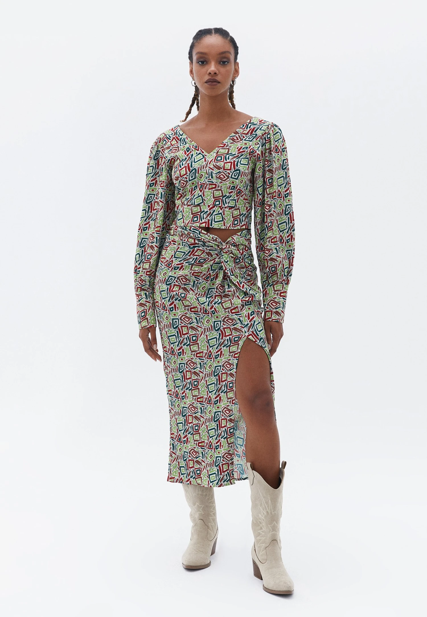 With Slit Detail - A-Lijn Rok - Geo Print 2 With Slit Detail - A-Lijn Rok - Geo Print - Afbeelding 2