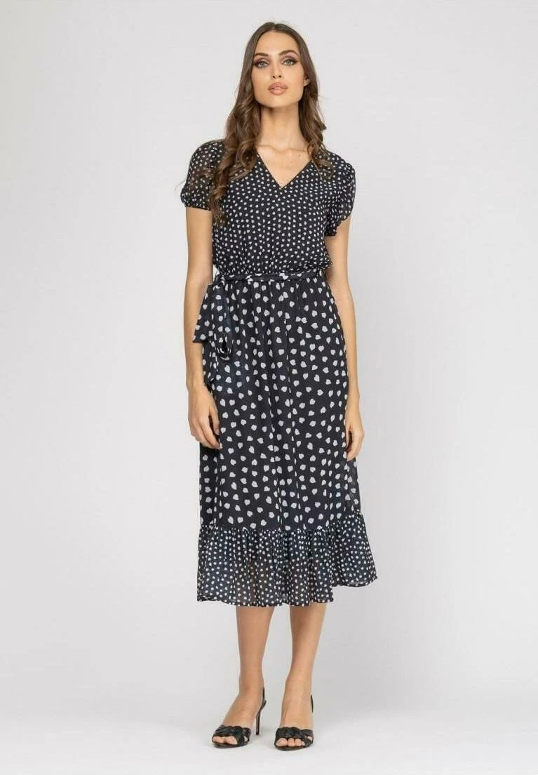 Midi Con Cintura Elástica - Jurk - Black White 1 Midi Con Cintura Elástica - Jurk - Black White