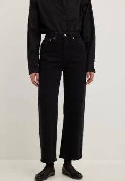 NA-KD Hochgeschnittene Cropped - Straight Leg Jeans - Black