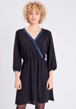 Ausgestelltes Mit Wickelkragen - Jerseyjurk - Noir