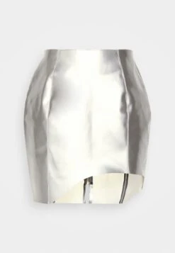 Vinyl Asymetric Mini_Skirt - Minirok - Silver-Coloured -Only Mode Winkel 29b8592377b74940b7aa6745a66098f7