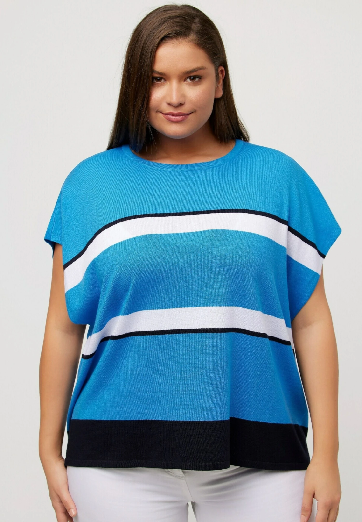 Ulla Popken Streifen Halbarm - T-Shirt Print - Stahlblau 1 Ulla Popken Streifen Halbarm - T-Shirt Print - Stahlblau