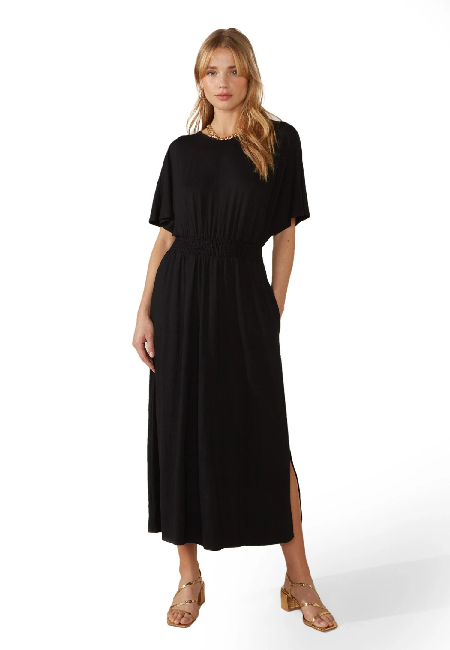 Shirred Waist - Jerseyjurk - Black 1 Shirred Waist - Jerseyjurk - Black