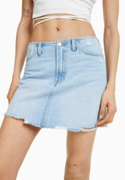 BERSHKA Vintage-Effect - Jeansrok - Light-Blue Denim