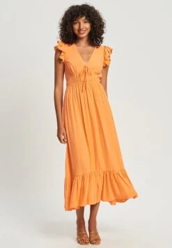 Mia Gathered- Jurk - Orange