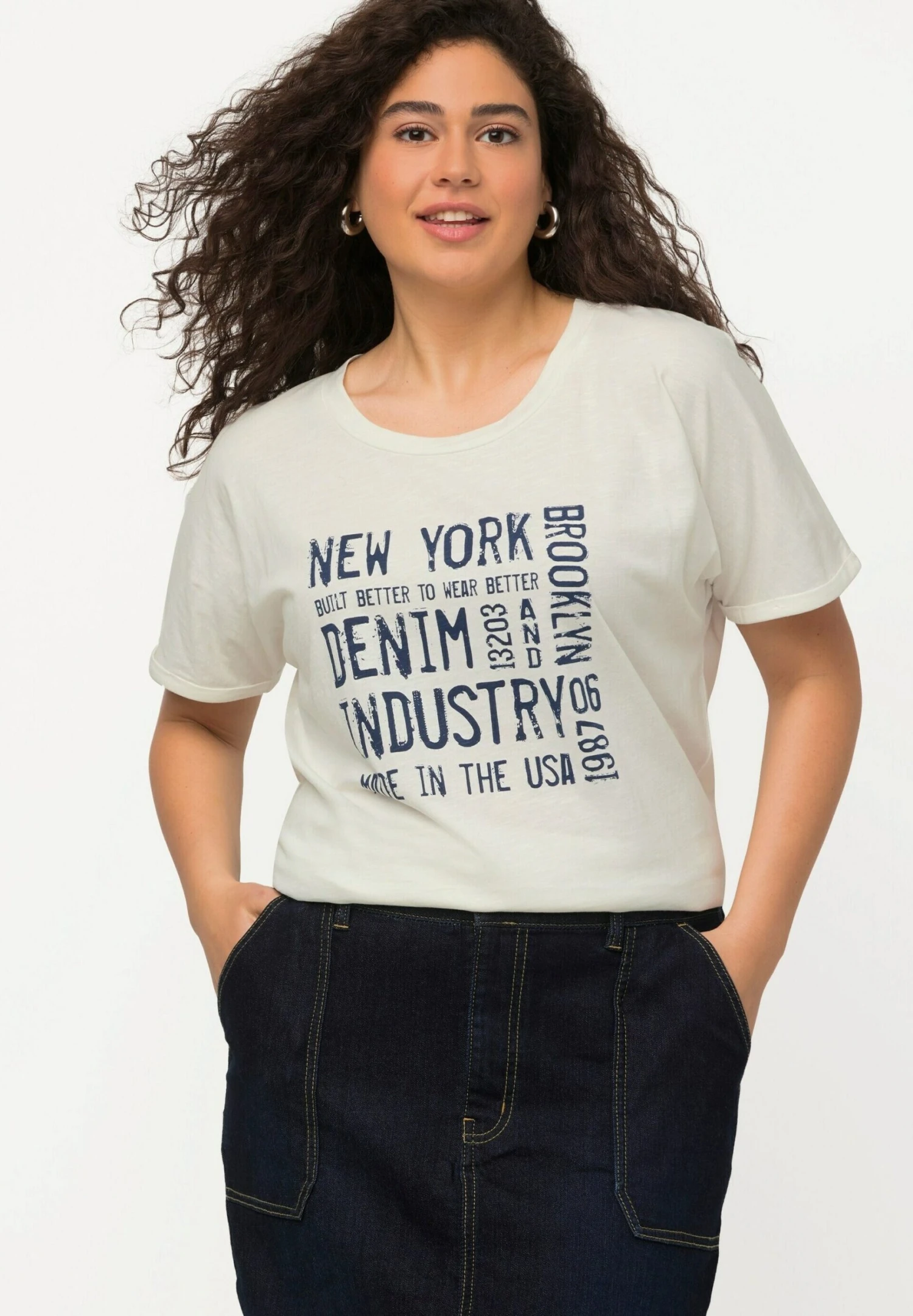 Ulla Popken Rundhals Halbarm - T-Shirt Print - Offwhite 1 Ulla Popken Rundhals Halbarm - T-Shirt Print - Offwhite