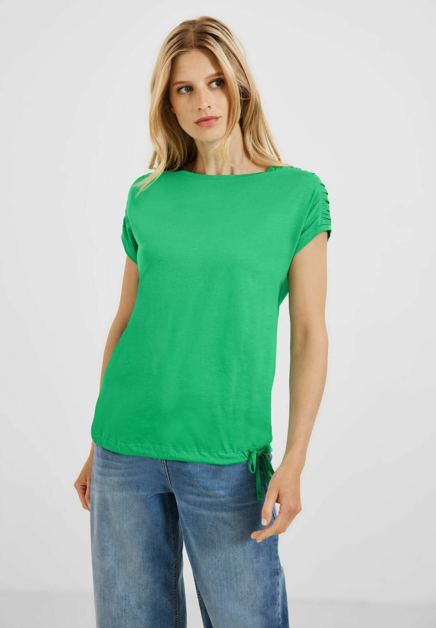 Cecil Mit Raffdetails - T-Shirt Basic - Grün 1 Cecil Mit Raffdetails - T-Shirt Basic - Grün