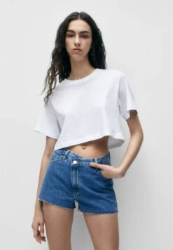 PULL & BEAR With Crossover Waistband - Jeansshort - Blue Grey