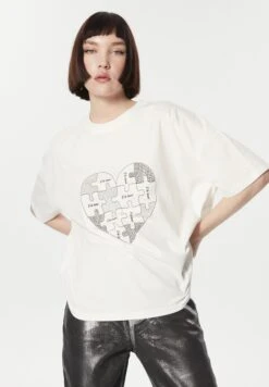 Twist Regular Fit Hotfix And Slogan Printed - T-Shirt Print - White