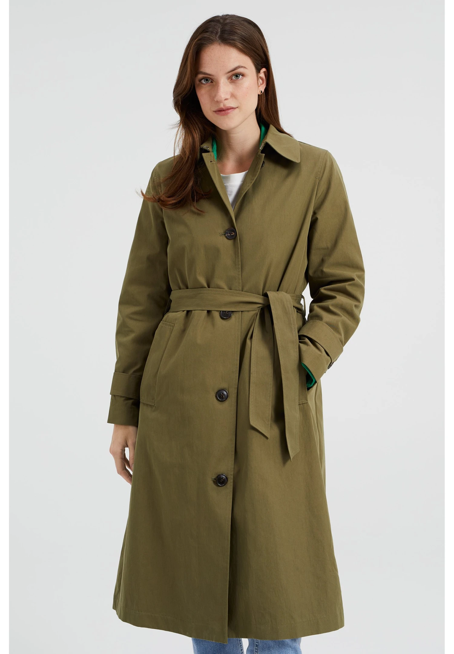 WE FASHION Met Ceintuur - Trenchcoat - Green 3 WE FASHION Met Ceintuur - Trenchcoat - Green - Afbeelding 3