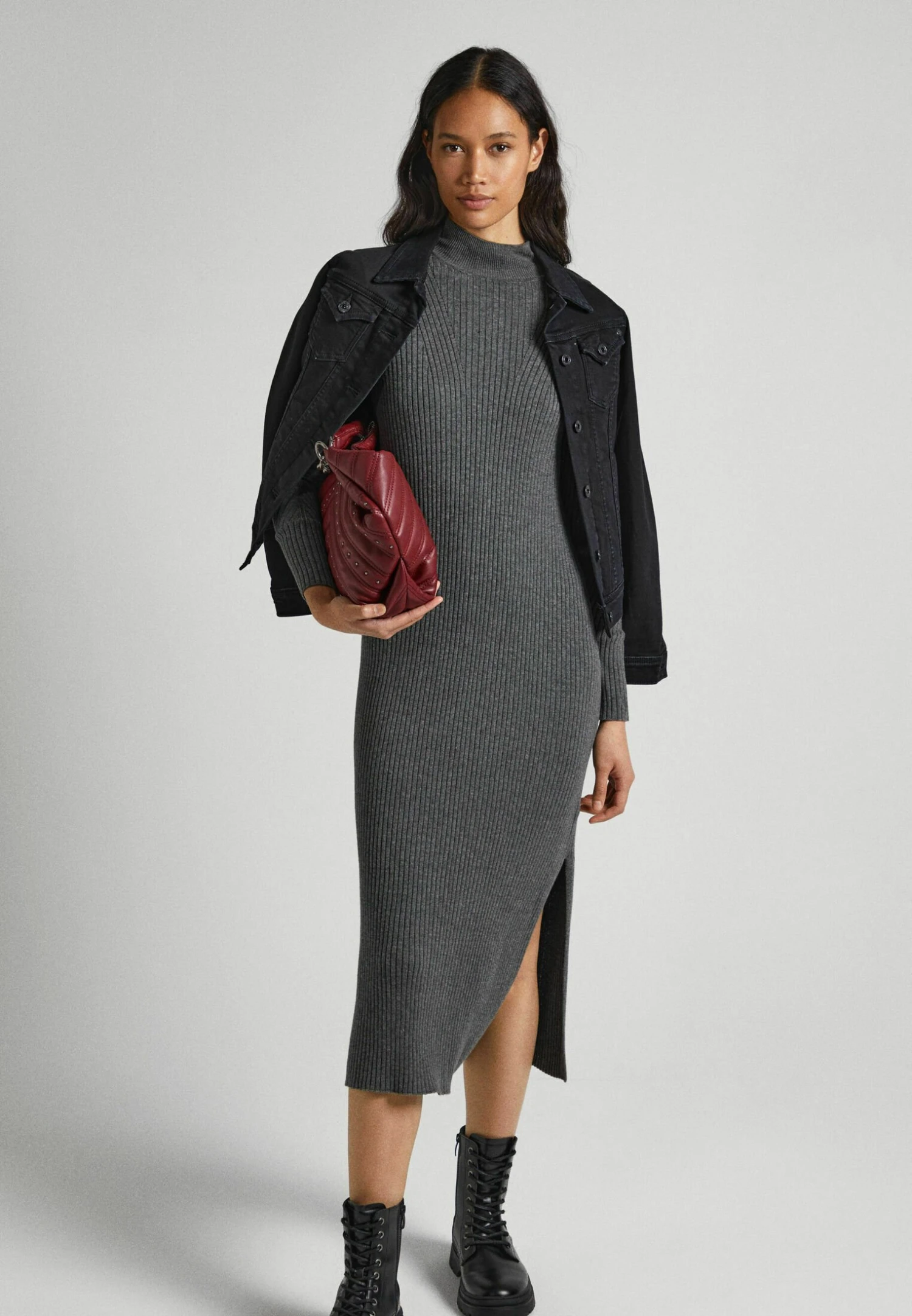 Pepe Jeans Dalia- Gebreide Jurk - Dark Grey 2 Pepe Jeans Dalia- Gebreide Jurk - Dark Grey - Afbeelding 2