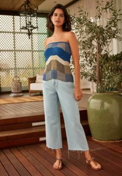 Next Raw Hem Cropped Wide Leg Standard - Flared Jeans - Denim Bleach Wash