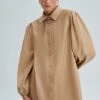 Balloon Sleeve - Halflange Jas - Beige