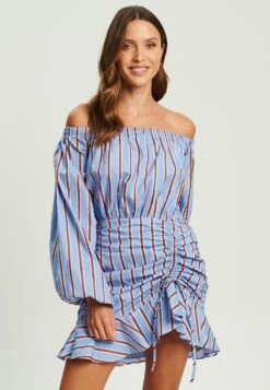 Calli Jamie - Jurk - Blue And Brown Stripe