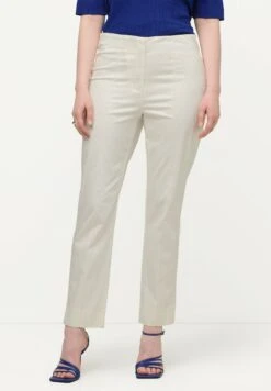 Ulla Popken Cigarette Pintuck Elastic Waistband - Broek - Offwhite