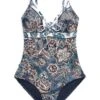 Next Lace-Up Plunge Tummy Control Standard - Badpak - Navy Floral