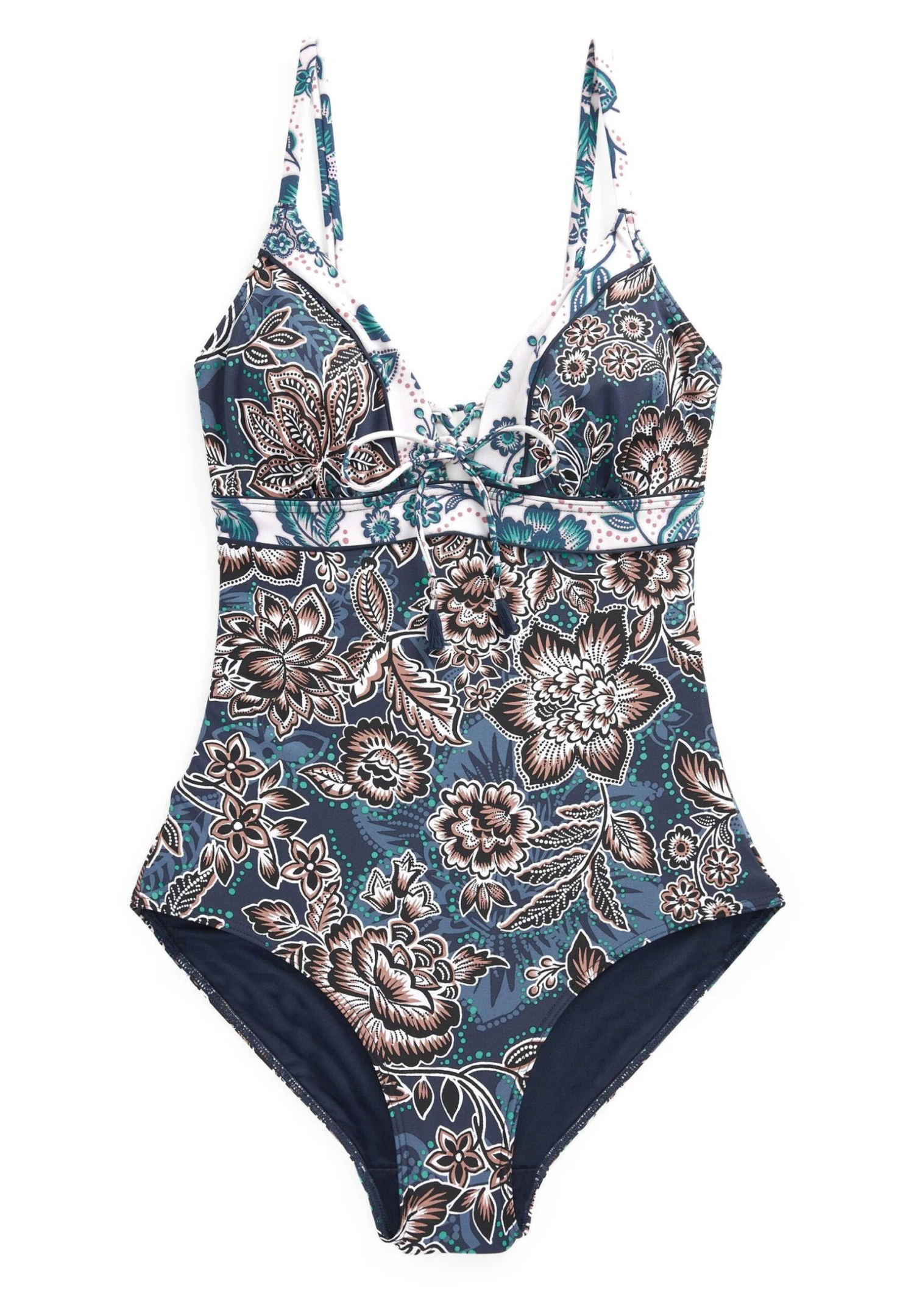 Next Lace-Up Plunge Tummy Control Standard - Badpak - Navy Floral 1 Next Lace-Up Plunge Tummy Control Standard - Badpak - Navy Floral