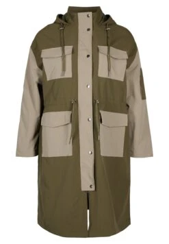 Zizzi Contrast With Pockets - Parka - Dark Olive Comb