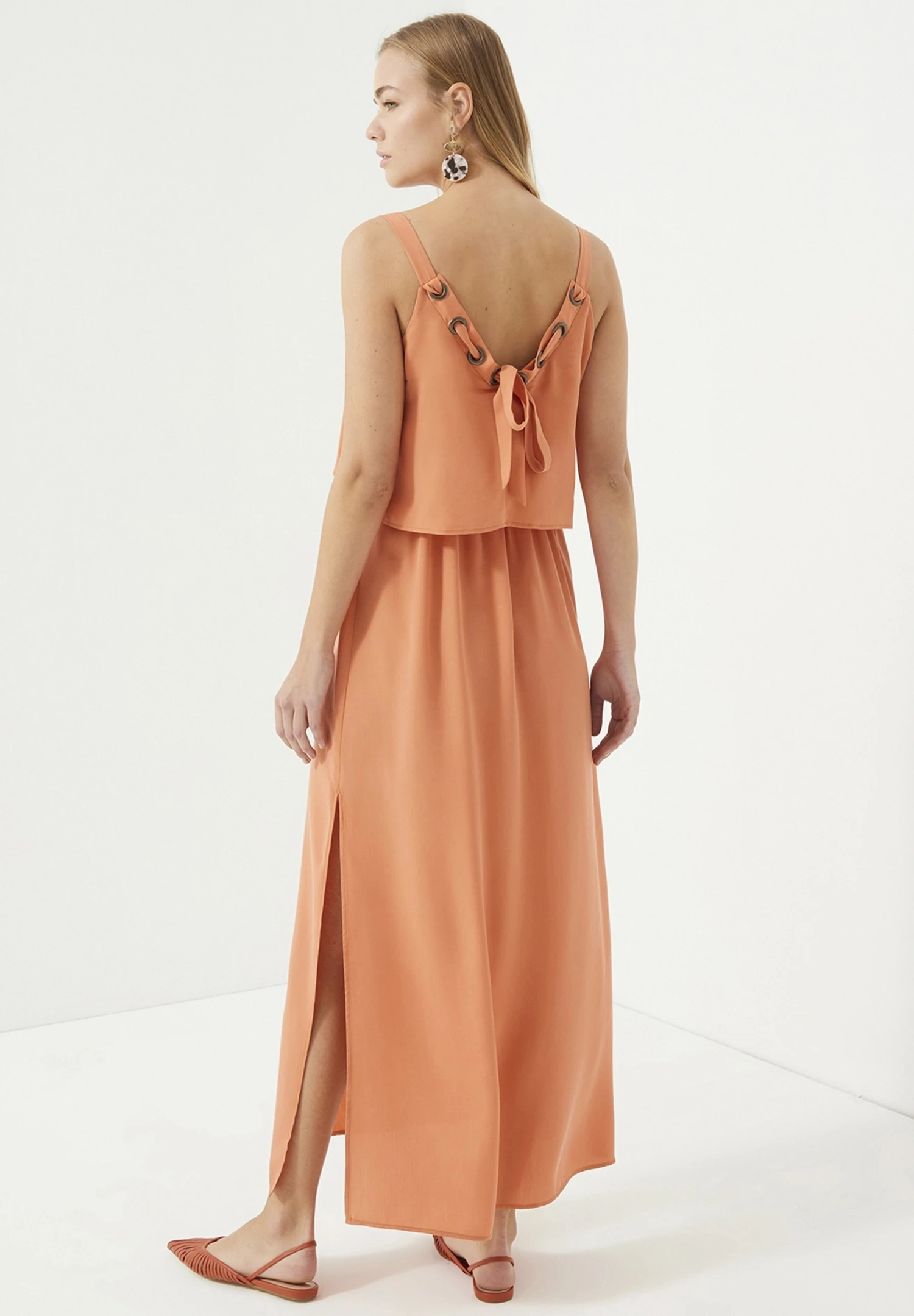 Strappy Side Slit - Maxi-Jurk - Orange 2 Strappy Side Slit - Maxi-Jurk - Orange - Afbeelding 2