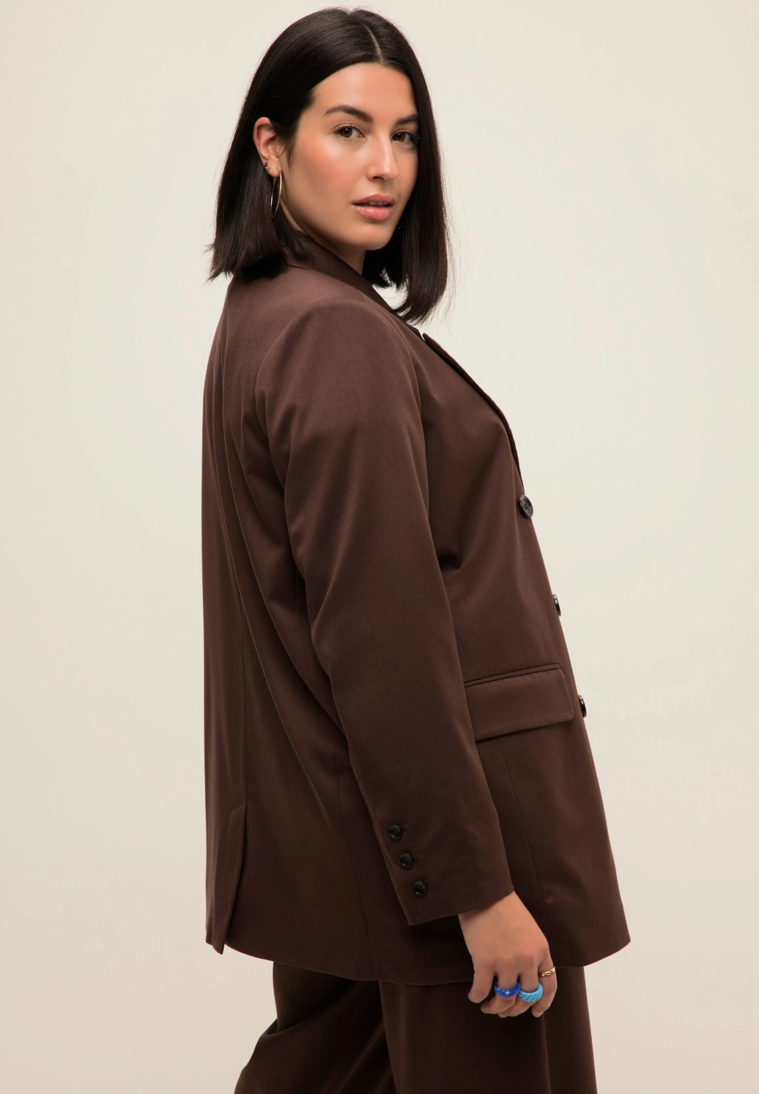 Straight Fit Doppelreihig Revers Langarm - Halflange Jas - Dunkelbraun 3 Straight Fit Doppelreihig Revers Langarm - Halflange Jas - Dunkelbraun - Afbeelding 3