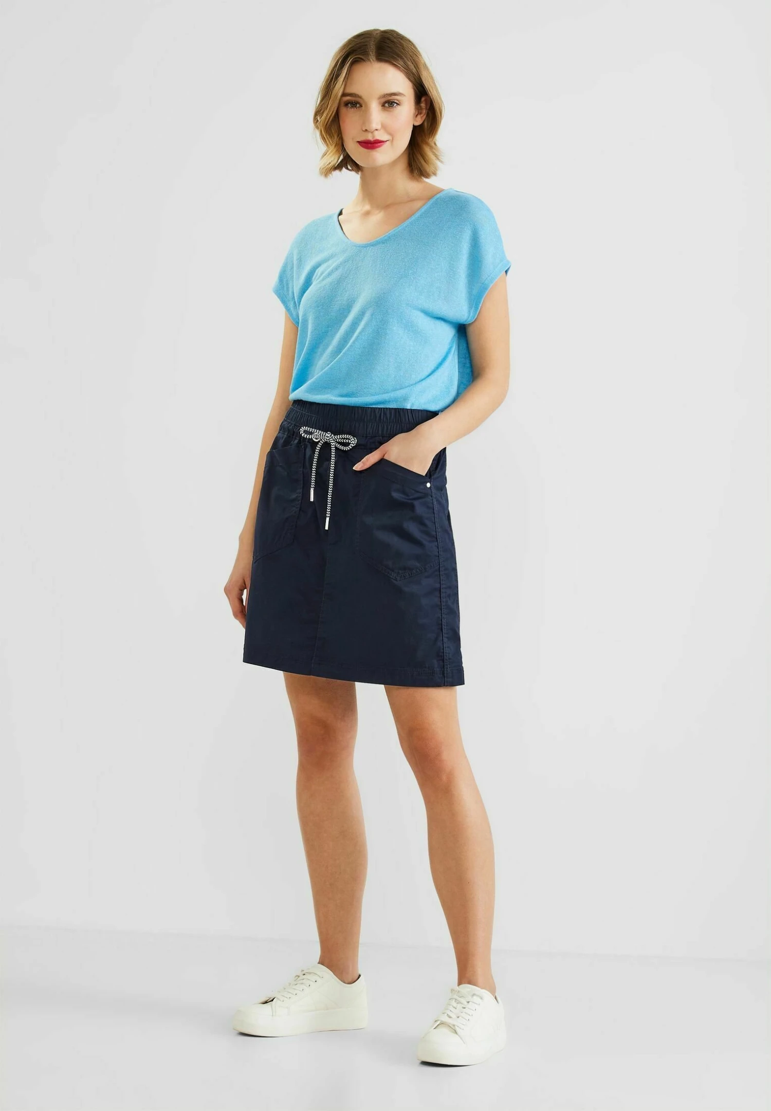 STREET ONE Unifarbener Papertouch - A-Lijn Rok - Blau 2 STREET ONE Unifarbener Papertouch - A-Lijn Rok - Blau - Afbeelding 2