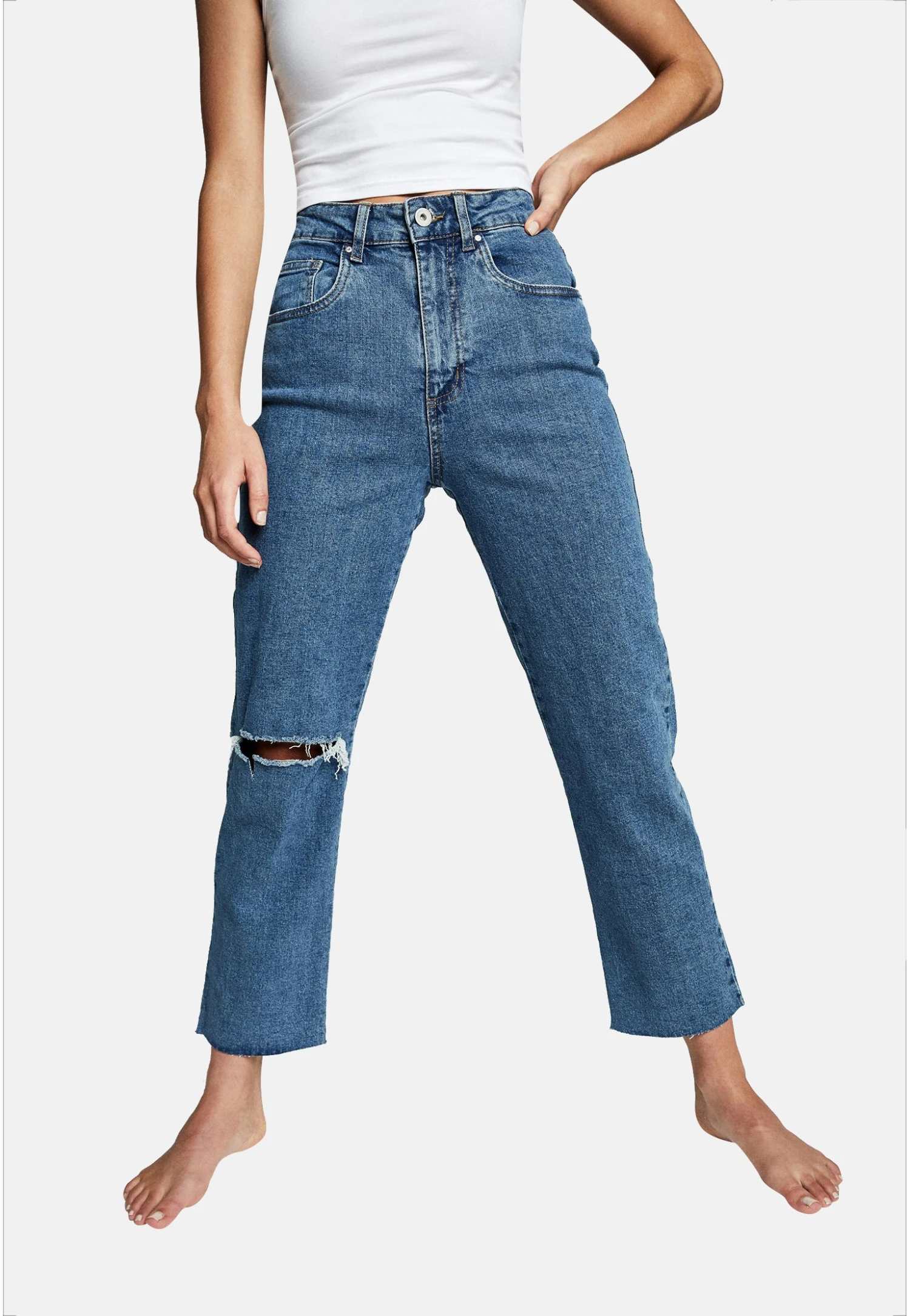 COTTON ON Straight Leg Jeans - Berkley Blue Rip 1 COTTON ON Straight Leg Jeans - Berkley Blue Rip