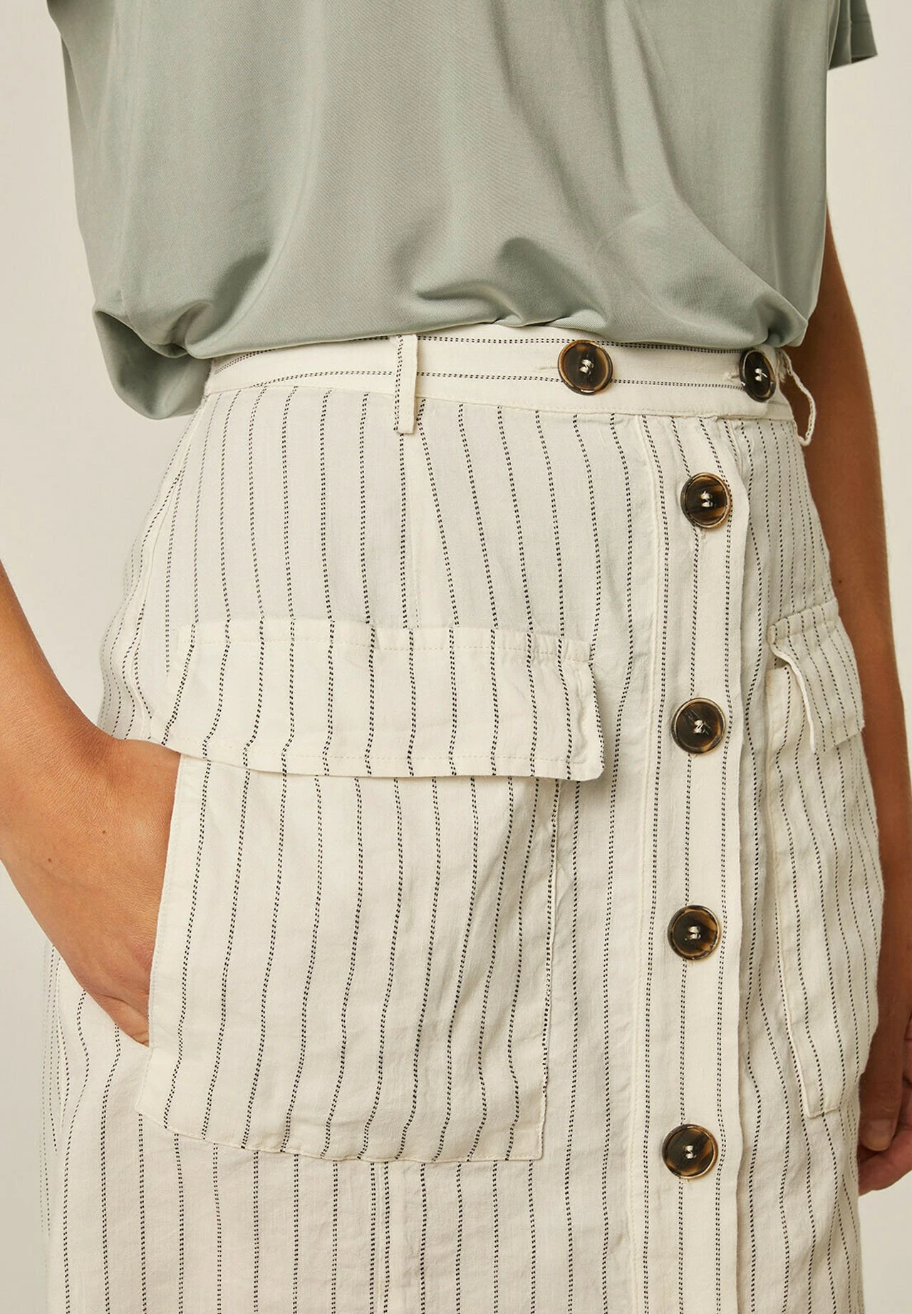 Vertical Striped- A-Lijn Rok - White 4 Vertical Striped- A-Lijn Rok - White - Afbeelding 4