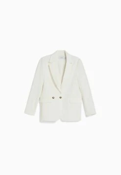 BERSHKA Regular­Fit Tailored - Feminine-Cut Double-Breasted - Halflange Jas - White -Only Mode Winkel 54d5c323180b405a9b8b11fd1f7c37d7