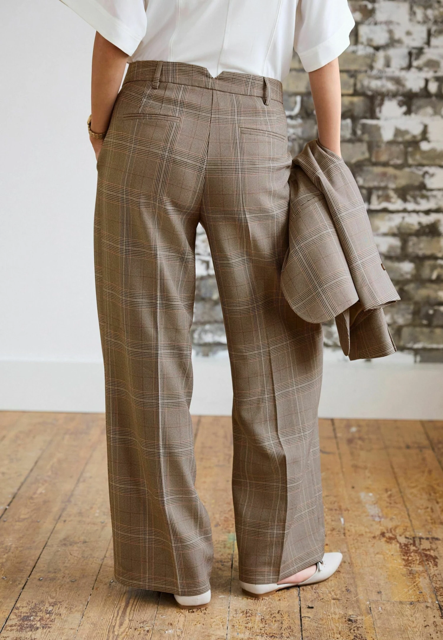 Next Tailored Wide Standard Tall - Broek - Natural Check 3 Next Tailored Wide Standard Tall - Broek - Natural Check - Afbeelding 3