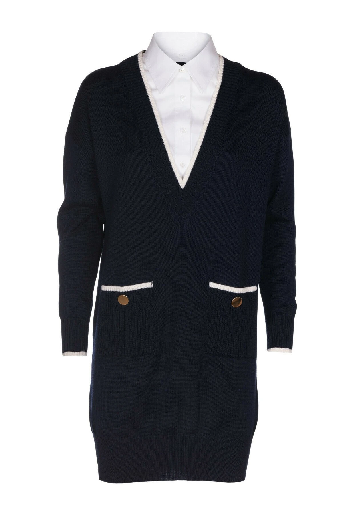 LUISA SPAGNOLI Maldive - Gebreide Jurk - Blu Navy Panna Bianco 4 LUISA SPAGNOLI Maldive - Gebreide Jurk - Blu Navy Panna Bianco - Afbeelding 4