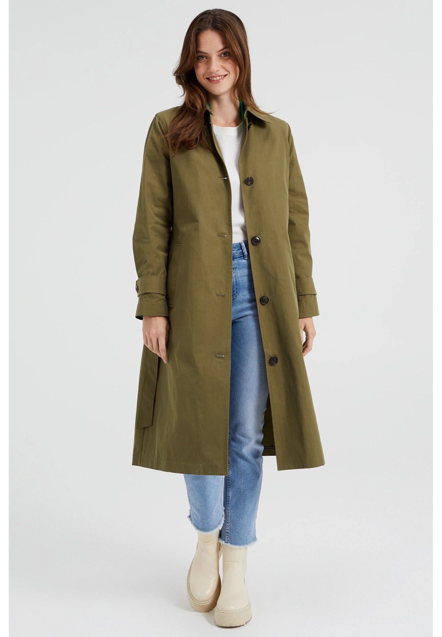 WE FASHION Met Ceintuur - Trenchcoat - Green 1 WE FASHION Met Ceintuur - Trenchcoat - Green