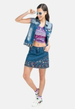 Koroshi Floral Embroidered - Minirok - Azul Med Medium Blue -Only Mode Winkel 5c5ee9861ab7452b9839a20d5279091c