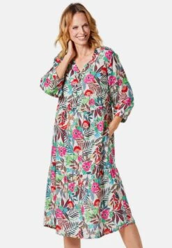 GOLDNER Jurk - Coral / Green / Patterned