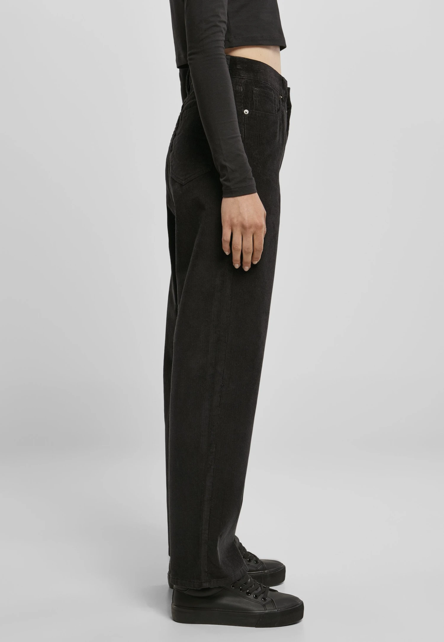 URBAN CLASSICS Ladies High Waist 90´S Wide Leg Corduroy Pants - Broek - Black 4 URBAN CLASSICS Ladies High Waist 90´S Wide Leg Corduroy Pants - Broek - Black - Afbeelding 4