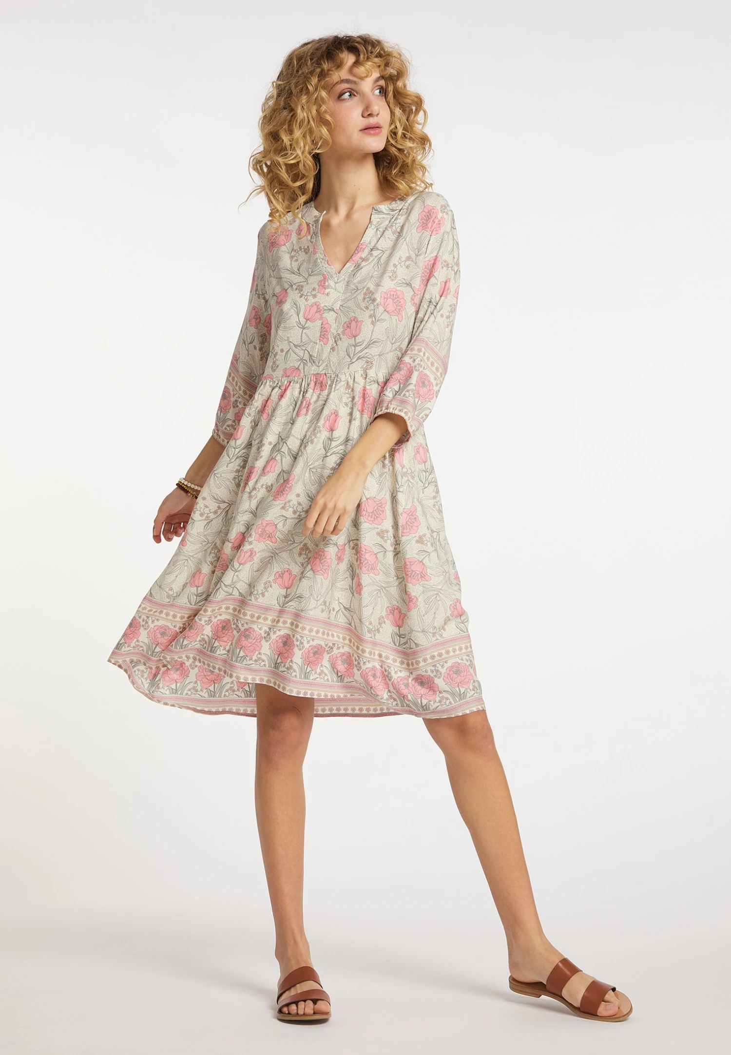 Usha Carnea - Jurk - Weiss Mehrfarbig 2 Usha Carnea - Jurk - Weiss Mehrfarbig - Afbeelding 2