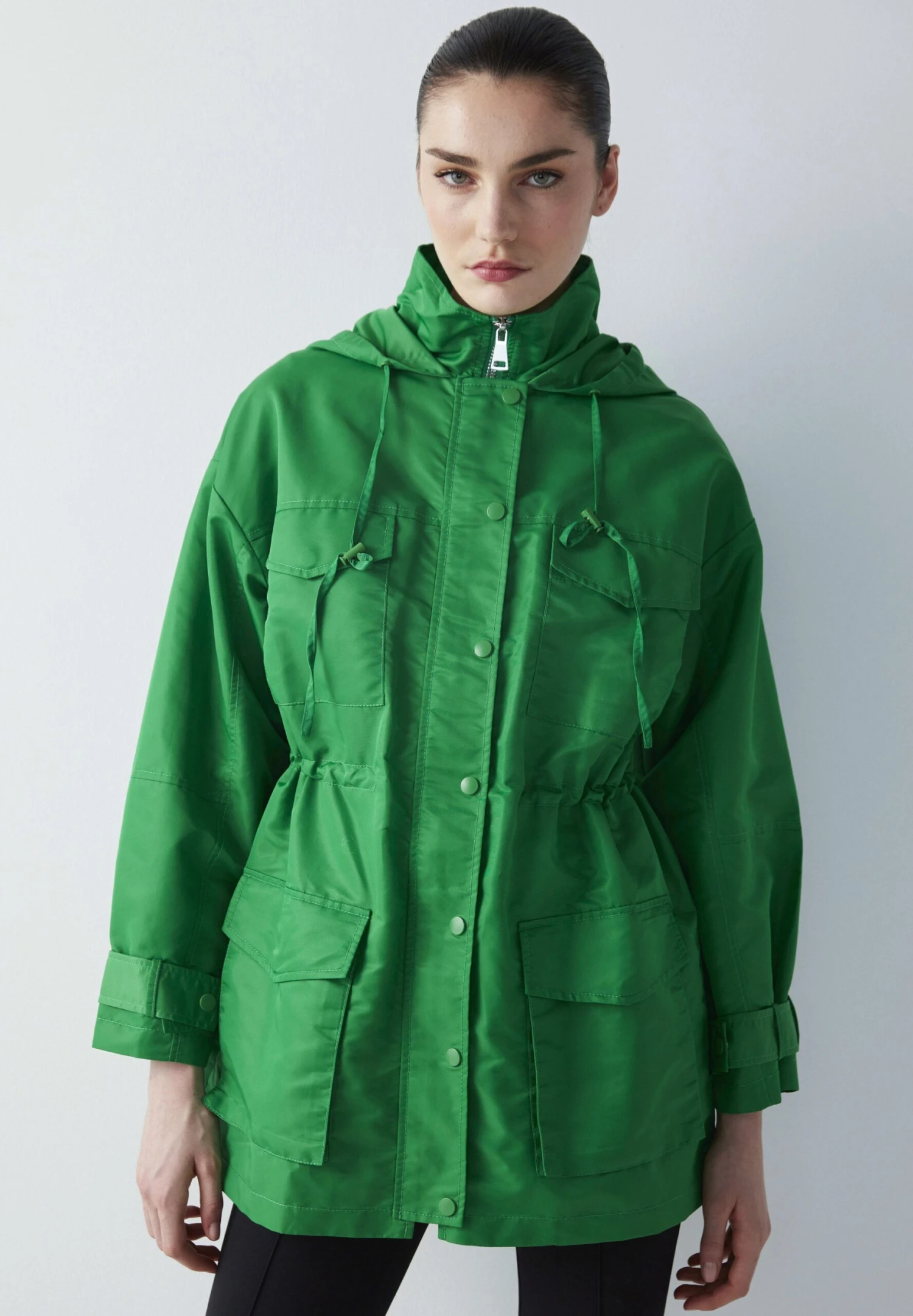 Ipekyol Relaxed Fit Adjustable Waist Coat With Windbreaker - Parka - Green 1 Ipekyol Relaxed Fit Adjustable Waist Coat With Windbreaker - Parka - Green